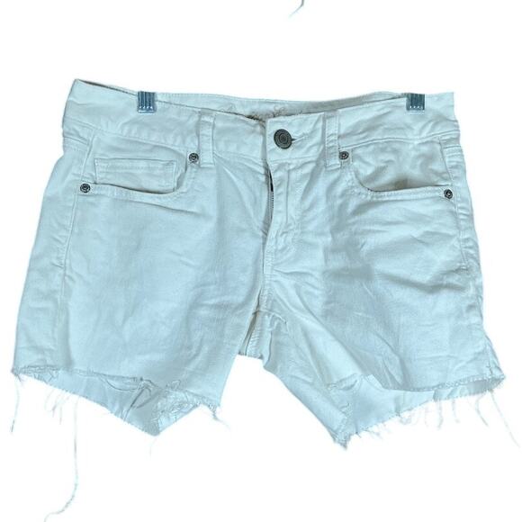American Eagle Womens Shorts White Fringe Cut Off Low Rise Shortie Stretch 8 - Picture 1 of 11